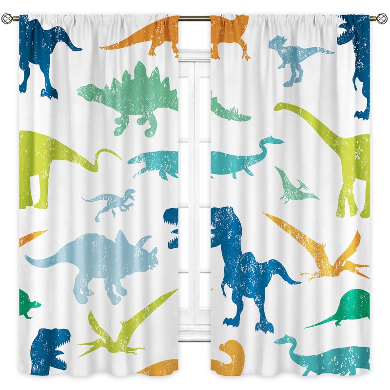 Cinbloo Kids Dinosaur Curtains 42W x 63L Inch Rod Pocket Cartoon Dino Baby Boys Bedroom Decor Cute Funny Safari Animal Children Toddler Nursery Art Printed Living Room Window Drapes Fabric 2 Panel Set - Image 5